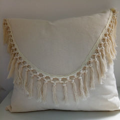 Beige White Tassel Boho Macrame Pillow Cover
