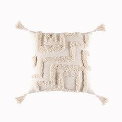 Beige White Tassel Boho Macrame Pillow Cover