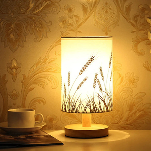 Linen LED Warm White Wooden Table Lamp