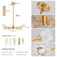 Modern Golden Nine-Light Crystal Living Chandelier