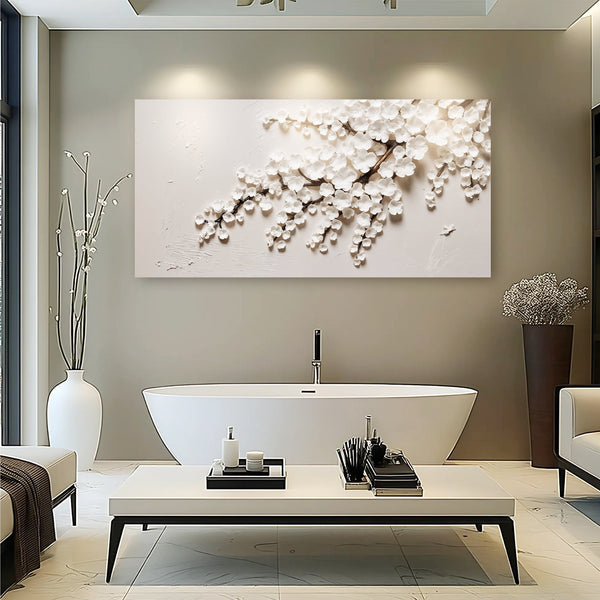 White Cherry Blossom Elegant Botanical Wall Art