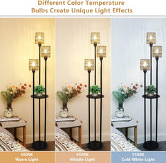 Boho Three-Light Rattan Shelf Floor Lamp