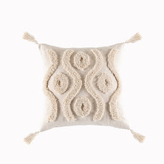 Beige White Tassel Boho Macrame Pillow Cover