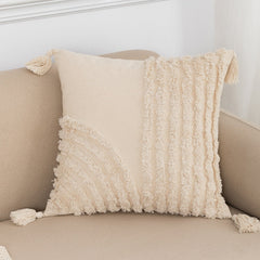 Beige White Tassel Boho Macrame Pillow Cover