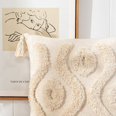 Beige White Tassel Boho Macrame Pillow Cover