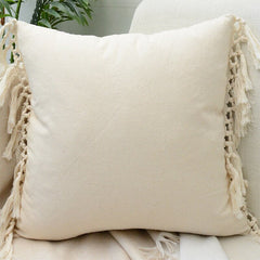 Beige White Tassel Boho Macrame Pillow Cover