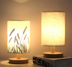 Linen LED Warm White Wooden Table Lamp