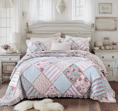 Mint Pastel Cotton Patchwork Quilt Set