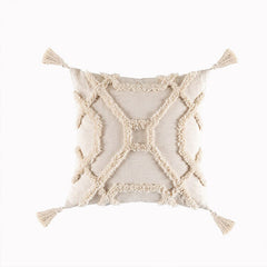 Beige White Tassel Boho Macrame Pillow Cover