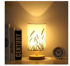 Linen LED Warm White Wooden Table Lamp