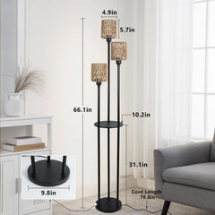 Boho Three-Light Rattan Shelf Floor Lamp