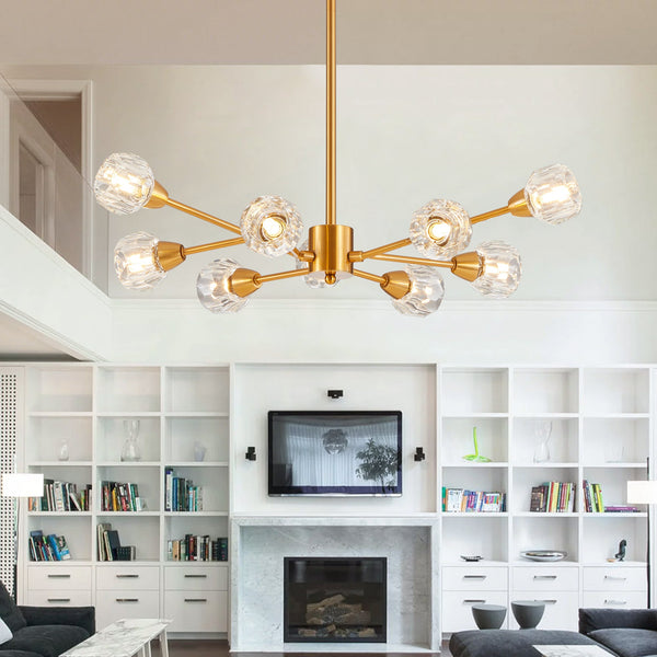Modern Golden Nine-Light Crystal Living Chandelier