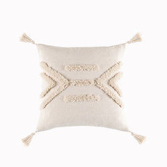 Beige White Tassel Boho Macrame Pillow Cover