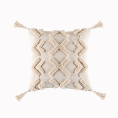 Beige White Tassel Boho Macrame Pillow Cover