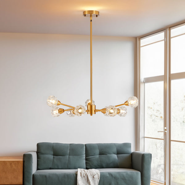 Modern Golden Nine-Light Crystal Living Chandelier