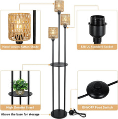 Boho Three-Light Rattan Shelf Floor Lamp