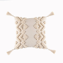 Beige White Tassel Boho Macrame Pillow Cover