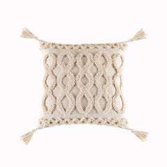 Beige White Tassel Boho Macrame Pillow Cover