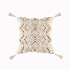 Beige White Tassel Boho Macrame Pillow Cover