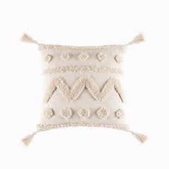 Beige White Tassel Boho Macrame Pillow Cover