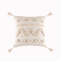 Beige White Tassel Boho Macrame Pillow Cover