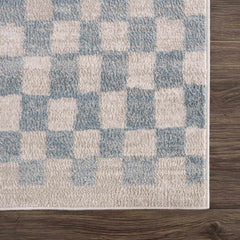Benjy Cream Light Blue Checkered Area Rug