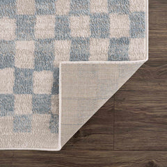 Benjy Cream Light Blue Checkered Area Rug
