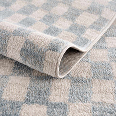 Benjy Cream Light Blue Checkered Area Rug