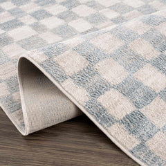 Benjy Cream Light Blue Checkered Area Rug