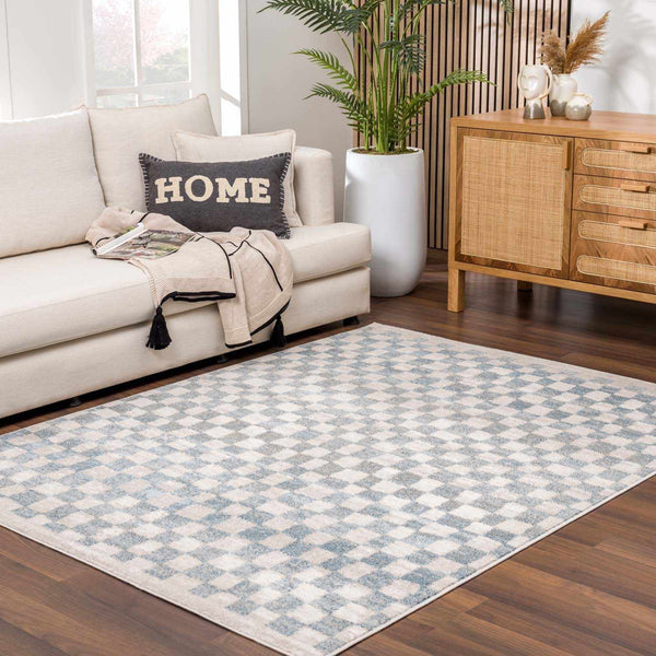 Benjy Cream Light Blue Checkered Area Rug