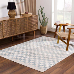 Benjy Cream Light Blue Checkered Area Rug