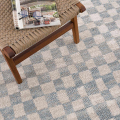 Benjy Cream Light Blue Checkered Area Rug