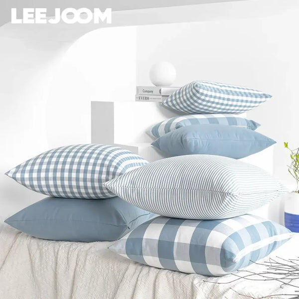 Light Blue Plaid Baby Pillow Cover