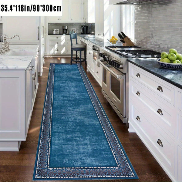 Blue Boho Long Runner Living Room Rug