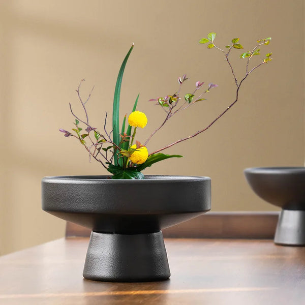 Retro Black Ceramic Vase Plant Pot