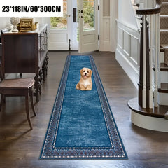 Blue Boho Long Runner Living Room Rug