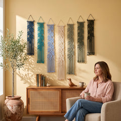 Vela Blue Green Vertical Macrame Wall Hanging
