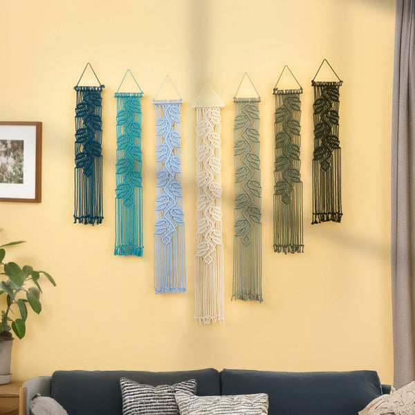 Vela Blue Green Vertical Macrame Wall Hanging