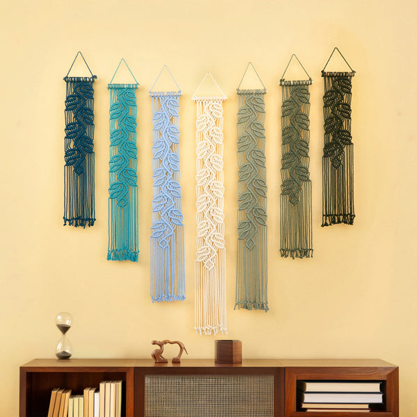 Vela Blue Green Vertical Macrame Wall Hanging