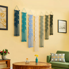 Vela Blue Green Vertical Macrame Wall Hanging