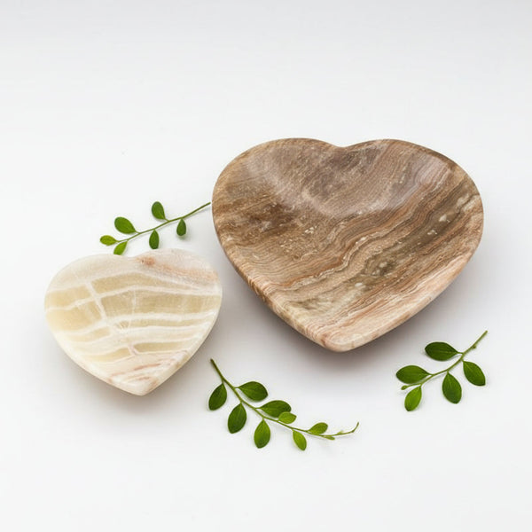 Banded Onyx Calcite Heart Jewelry Dish