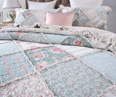 Mint Pastel Cotton Patchwork Quilt Set