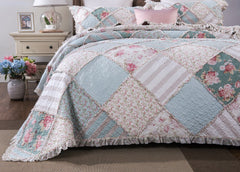 Mint Pastel Cotton Patchwork Quilt Set