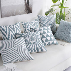 Embroidered Geometric Cotton Nordic Pillow Cover
