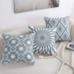 Embroidered Geometric Cotton Nordic Pillow Cover