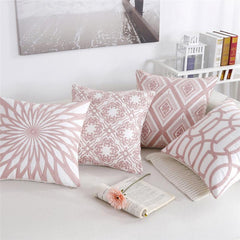 Embroidered Geometric Cotton Nordic Pillow Cover