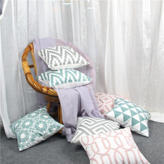 Embroidered Geometric Cotton Nordic Pillow Cover