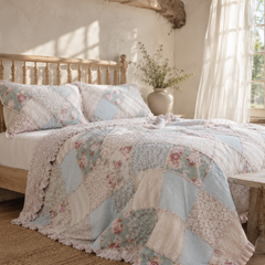 Mint Pastel Cotton Patchwork Quilt Set