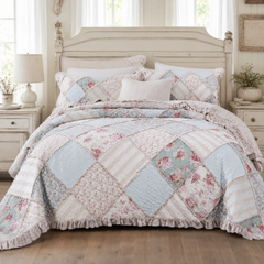 Mint Pastel Cotton Patchwork Quilt Set