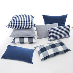 Navy Blue Plaid Striped Polyester Cotton Pillow